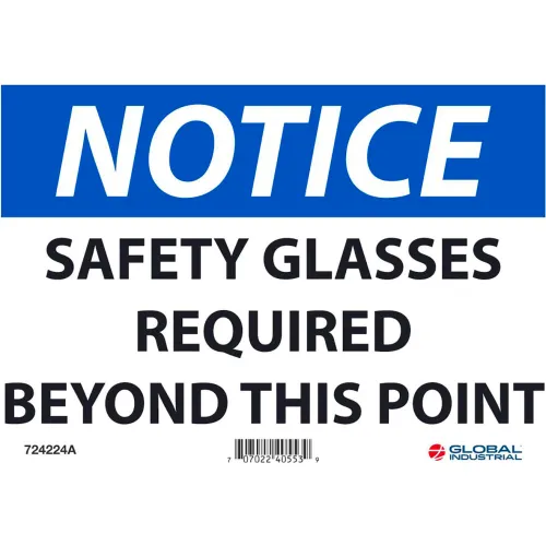 Global Industrial™ Notice Safety Glasses Required Beyond This Point, 7x10, Aluminum