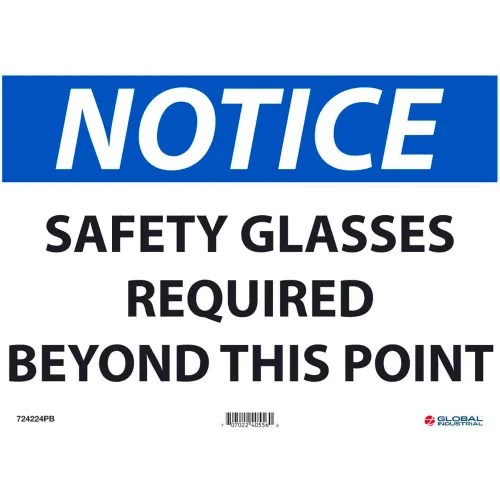 Global Industrial™ Notice Safety Glasses Required, 10x14, Pressure Sensitive Vinyl