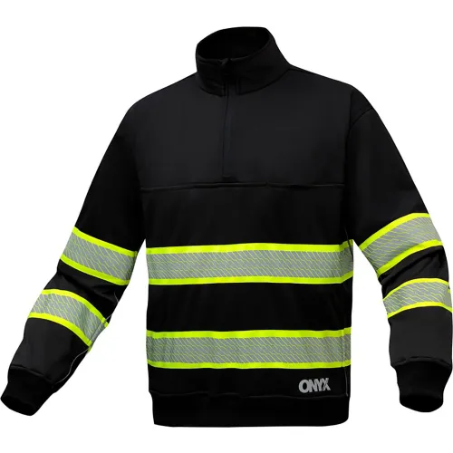 GSS Onyx Enhanced Visibility Job Shirt w/ 1/4" Zipper, Polyester Fleece, Black, Large