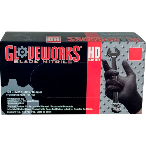 Ammex® GWBN Gloveworks Industrial Grade Textured Nitrile Gloves, Powder-Free, M, Blk, 100/Box, - Image 2