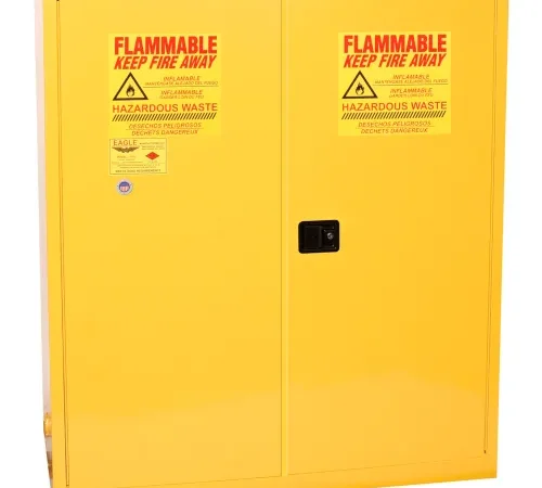 Eagle Mfg Drum Cabinet 110 Gal. Capacity Vertical Self Close Hazmat W/ Drum Suports & Rollers