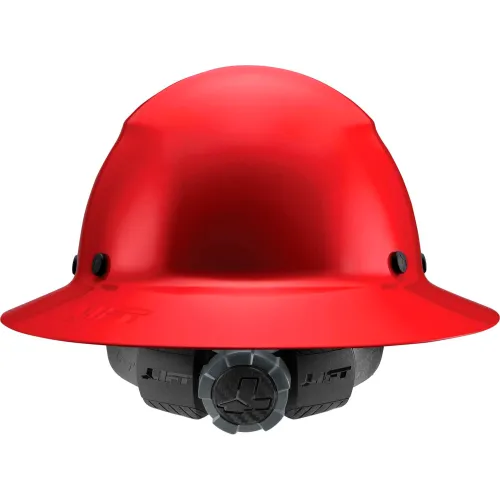 Red hard hat with adjustment knob