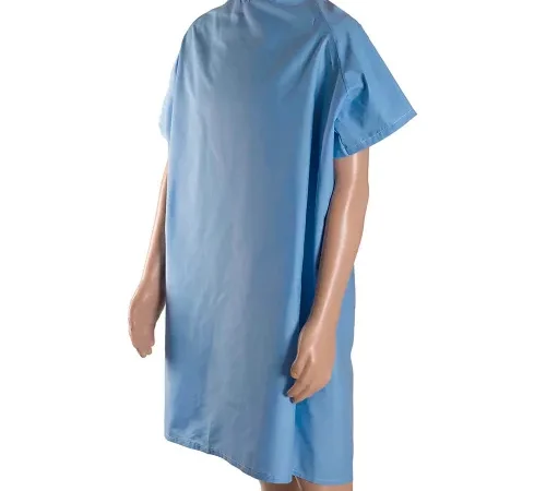 DMI Hospital Patient Gown with Snaps on Shoulders, 36 Inches Long from Shoulder, Blue