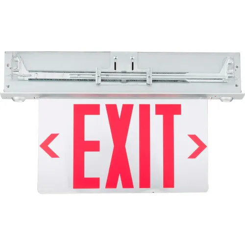 Hubbell LED Edge-Lit Combo Exit/Emergency Unit, NiMH Battery, Red LEDs, Recessed Mt, Double Face