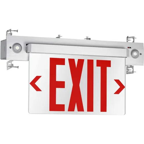 Hubbell LED Edge-Lit Combo Exit/Emergency Unit, NiMH Battery, Red LEDs, Surface Mt, Single Face