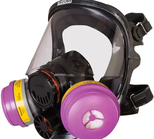 Full-face respirator with dual purple filters
