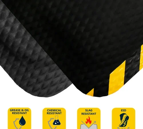 Hog Heaven® Anti Fatigue Mat 5/8" Thick 3' x Up to 60' Black/Yellow Chevron Border