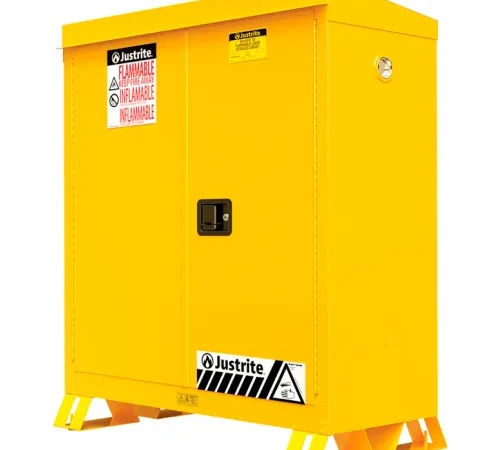 Justrite Outdoor Flammable Storage Cabinet, Self Close Door, 30 Gallon Capacity, 43"W x 18"D x