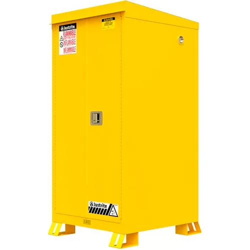 Justrite Outdoor Flammable Storage Cabinet, Self Close Door, 60 Gallon Cap., 34"W x 37-5/8"D x