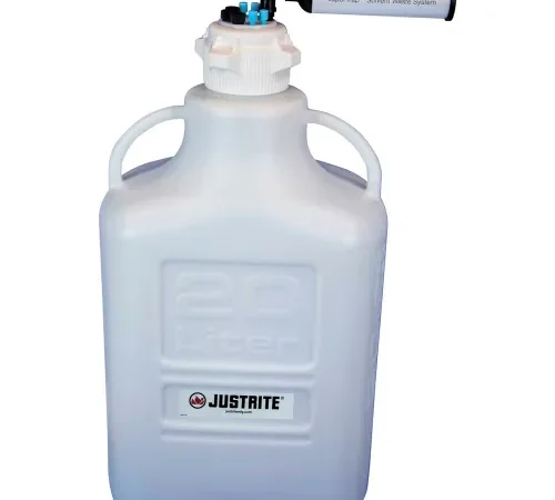 Justrite 12813 VaporTrap" Carboy With Filter Kit, HDPE, 20-Liter, 7 Ports