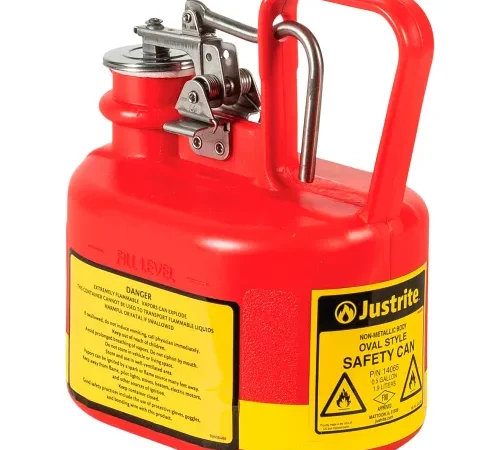 Justrite Type I Safety Can For Flammable Liquids, Plastic, 0.5 Gallon Capacity, Red