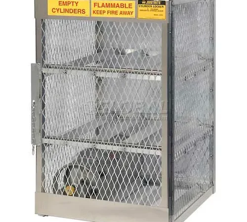 Justrite Horizontal, 6 Cylinder, Aluminum Storage Cabinet, 30"W x 32"D x 49-1/2"H, Manual Close