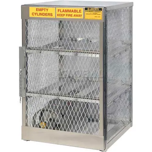 Justrite Horizontal, 6 Cylinder, Aluminum Storage Cabinet, 30"W x 32"D x 49-1/2"H, Manual Close