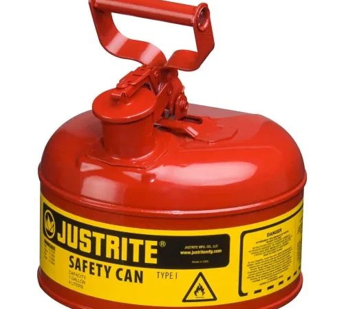 Justrite Type I Steel Safety Can With Funnel, 1 Gallon (4L), Self-Close Lid, Blue, 7110310