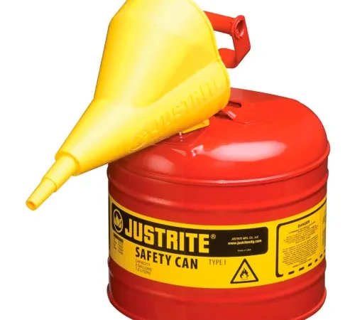 Justrite Type I Steel Red Safety Can With Funnel & Self-Close Lid, 2 Gallon (7.5L)
