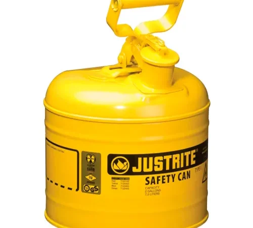 Justrite Type I Steel Safety Can, 2 Gallon (7.5L), Self-Close Lid, Yellow, 7120200
