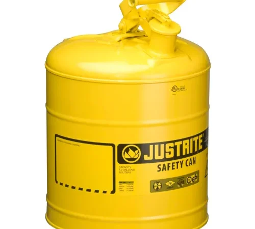 Justrite Type I Steel Safety Can, 5 Gallon (19L), Self-Close Lid, Yellow, 7150200