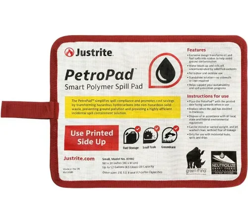 Justrite® PetroPad" Smart Polymer Spill Pad, 24"L x 18-1/8"W, Small, White