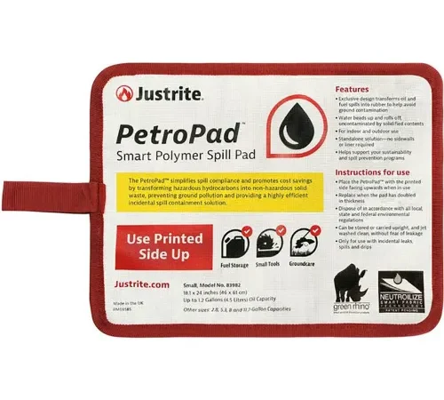Justrite? PetroPad" Smart Polymer Spill Pad, 24"L x 18-1/8"W, Small, White, Pack of 10