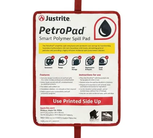 Justrite? PetroPad" Smart Polymer Spill Pad, 27-3/16"L x 35-3/8"W, Medium, White