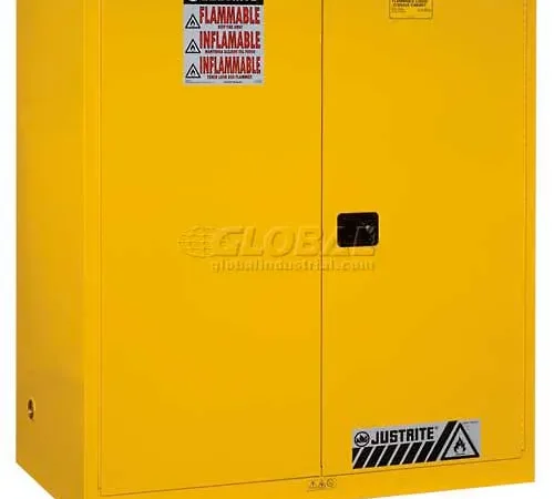 Justrite Drum Cabinet 110 Gal. Capacity Vertical Self Close Hazmat Flammable W/ Drum Support