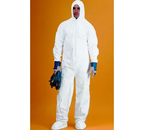 KeyGuard® Coverall/Bunny Suit, Attached Hood & Boots, Zipper Front, White, 2XL, 25/Case