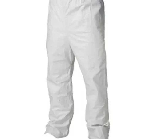 White elastic-waist protective pants