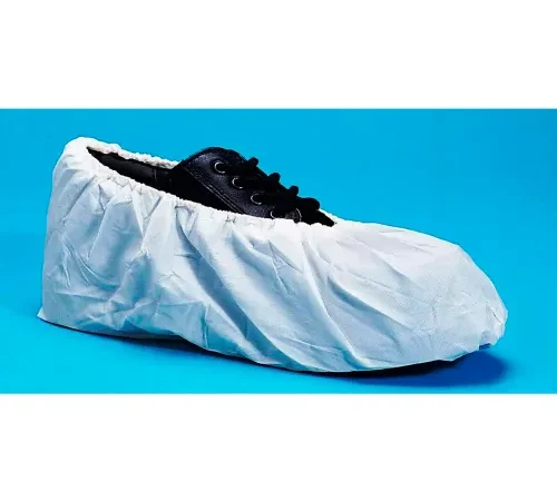 Cross Linked Polyethylene Shoe Covers, Water Resistant, Blue, LG, 100/Bag
