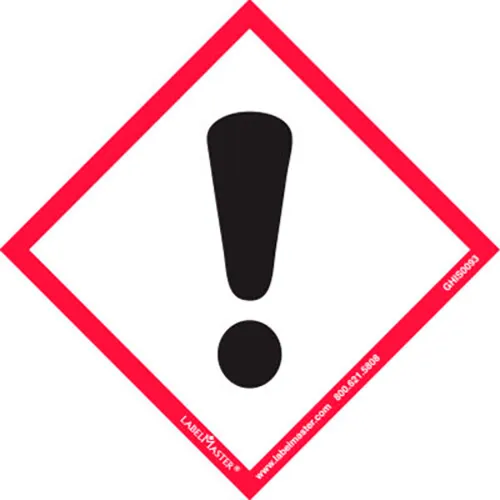 LabelMaster GHS Label, Exclamation Mark, 4"W x 4"L, PVC-Free Film, Pack of 50