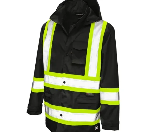 Tough Duck Ripstop Safety Rain Jacket, CSA Class 1 Level 2, XL, Black-['2XL', '3XL', '4XL', '5XL', 'L', 'M', 'S', 'XL', 'XS']