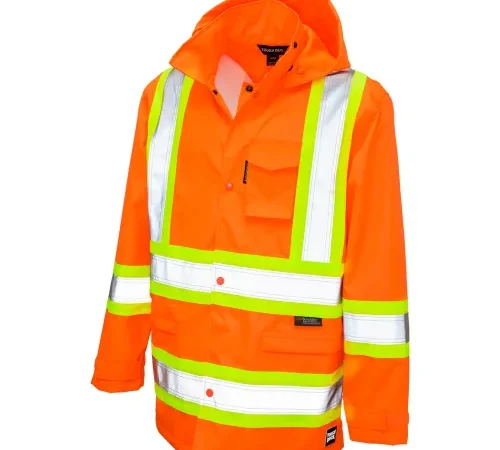 Tough Duck Ripstop Safety Rain Jacket, CSA Class 2 Level 2, XL, Fluorescent Orange-['2XL', '3XL', '4XL', '5XL', 'L', 'M', 'S', 'XL', 'XS']