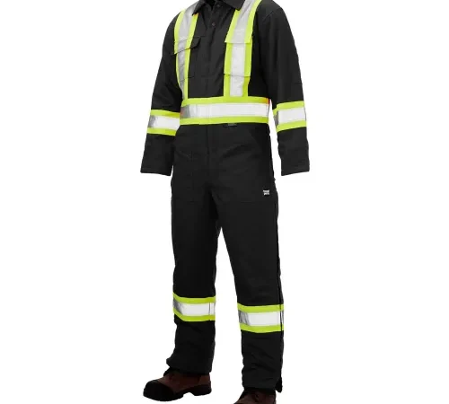 Black reflective safety coverall with boots