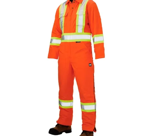 Orange safety coverall with reflective stripes