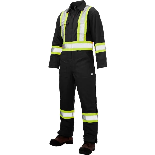 Black high-visibility reflective safety coveralls