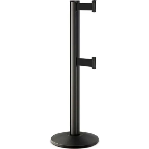 Black retractable belt stanchion with two connectors