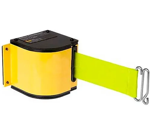 Wall-mounted yellow retractable safety belt