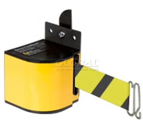 Yellow wall-mounted retractable safety belt barrier