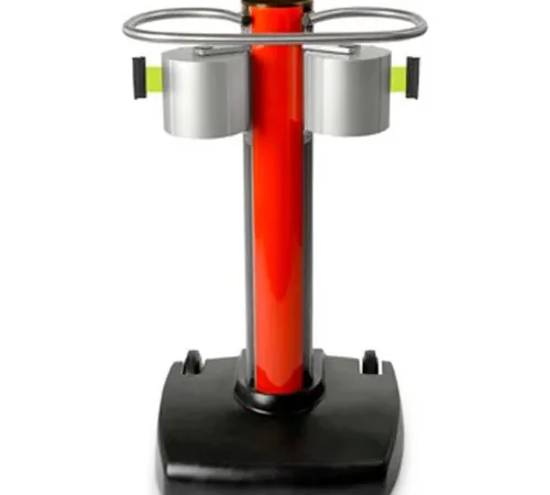 Red safety bollard with dual metal holders