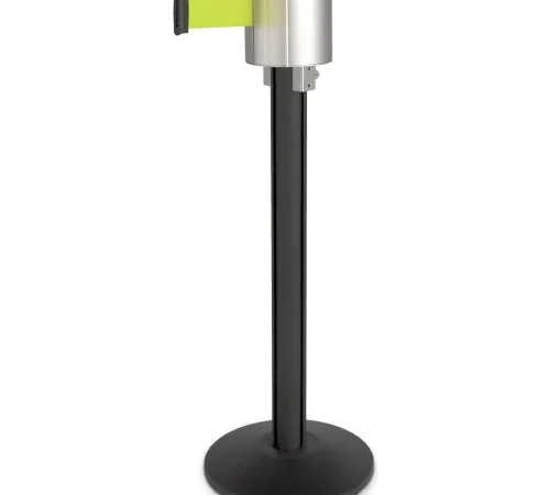 Retractable belt stanchion with yellow strap
