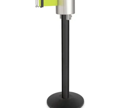Black stanchion with neon yellow retractable belt