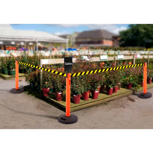 Potted plants roped off with caution tape