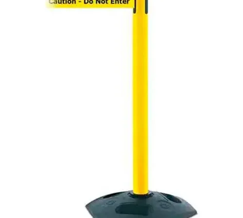 Yellow caution stanchion with Do Not Enter tape