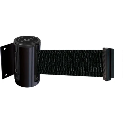 Black wall-mounted retractable belt barrier