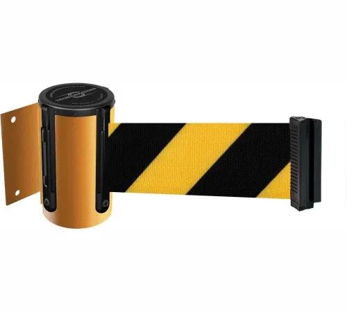 Yellow and black striped retractable safety belt