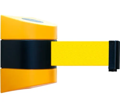 Yellow retractable tape barrier dispenser