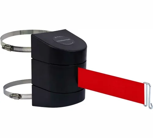 Black retractable belt barrier with red strap