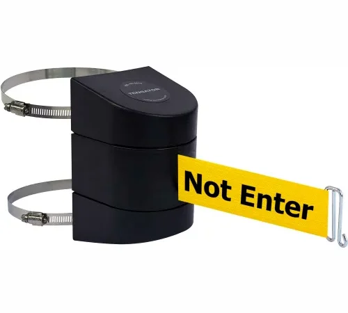 Black retractable belt barrier reading "Not Enter