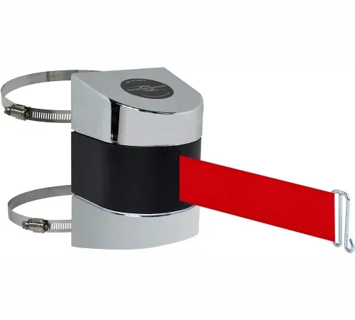 Chrome retractable red belt barrier unit