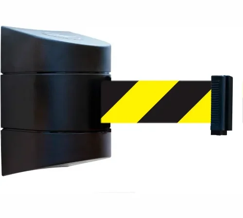 Wall-mounted retractable safety barrier belt, yellow-black