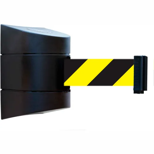 Wall-mounted retractable safety barrier belt, yellow-black